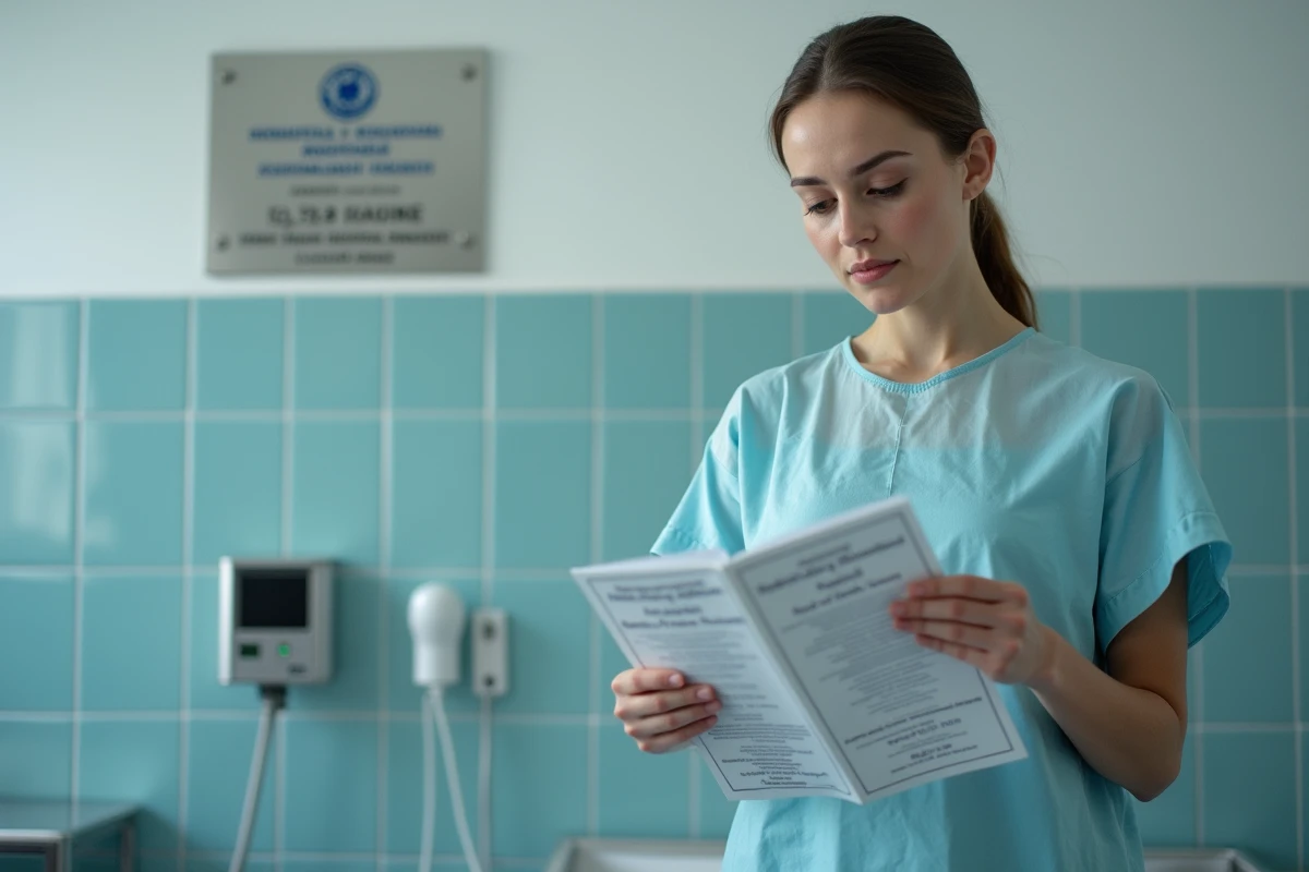 Patiente consultant les accréditations d'une clinique de chirurgie esthétique en Turquie